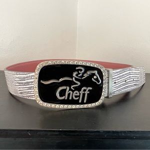 EUC Druh Black Pink and Grey Lizard Textured Leather Belt With Buckle